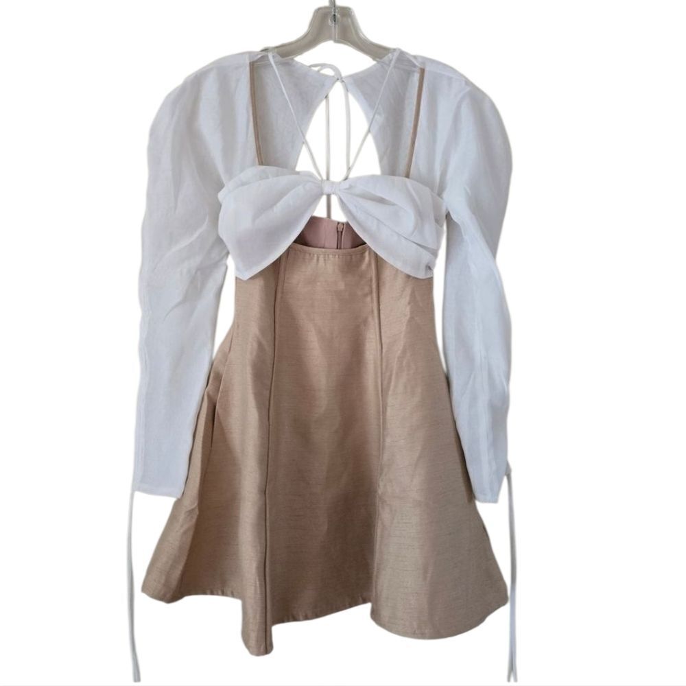 CHOUCHOU Women's  Mini Dress Beige‎ and White Long Sleeve Size Small Preppy